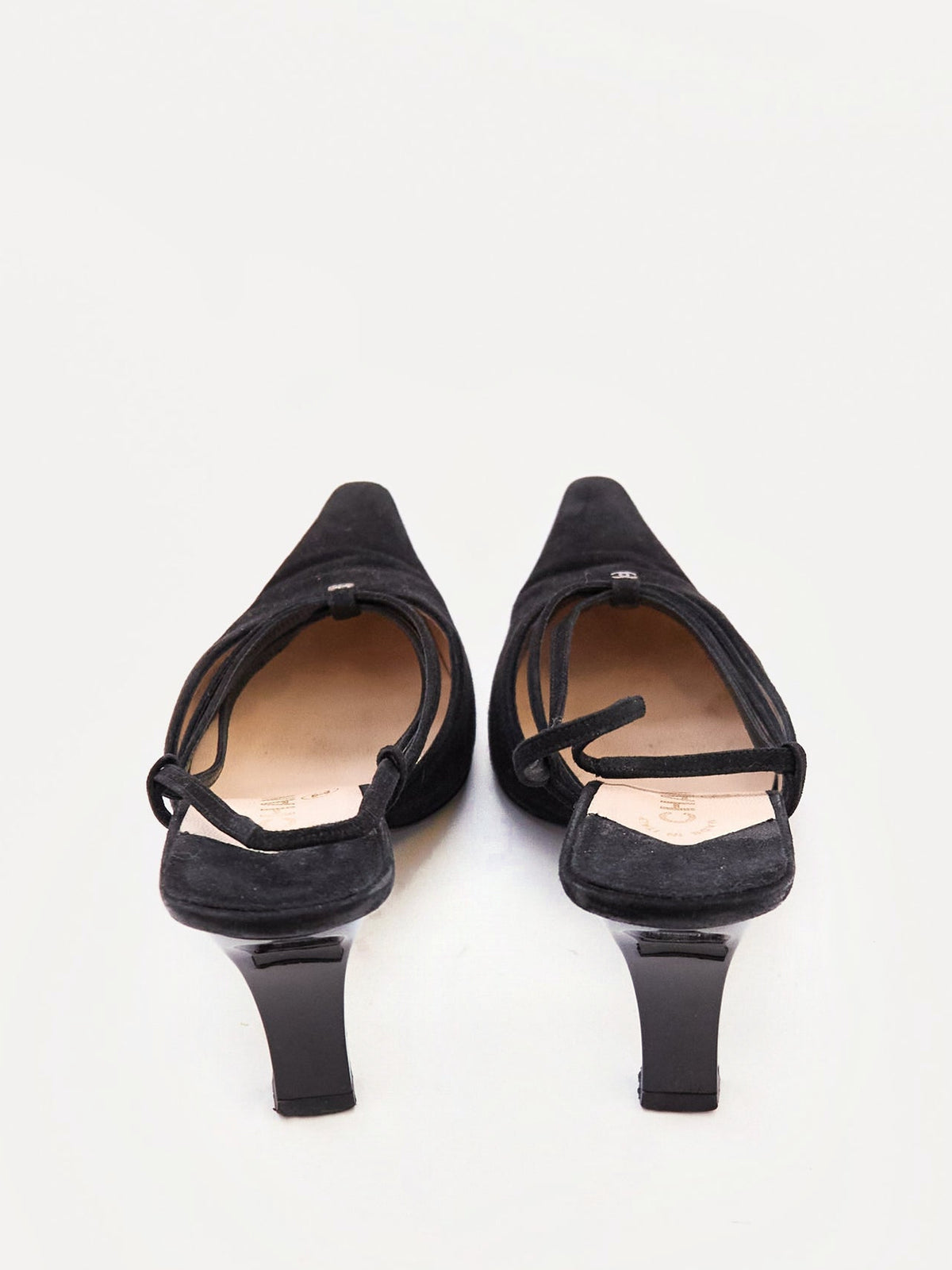 Chanel Black Suede CC Mule Heel Size 37