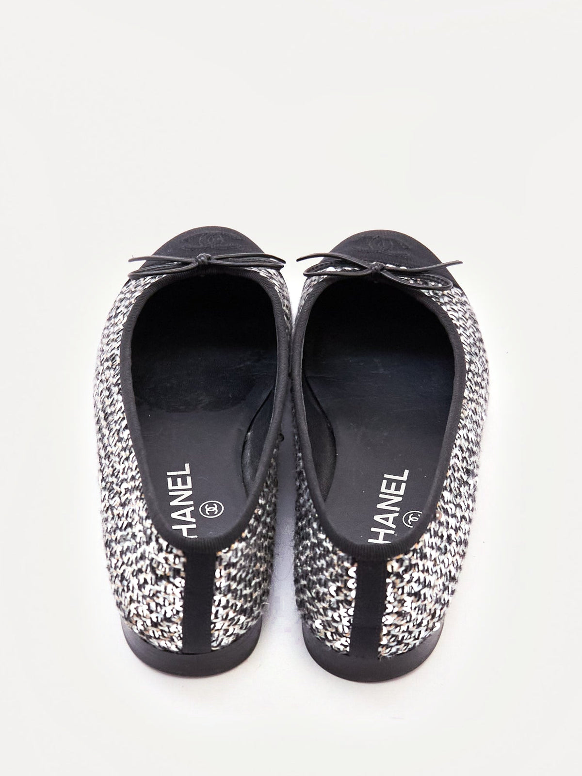 Chanel Black and Silver Sequin Cap Toe Flats Size 37.5