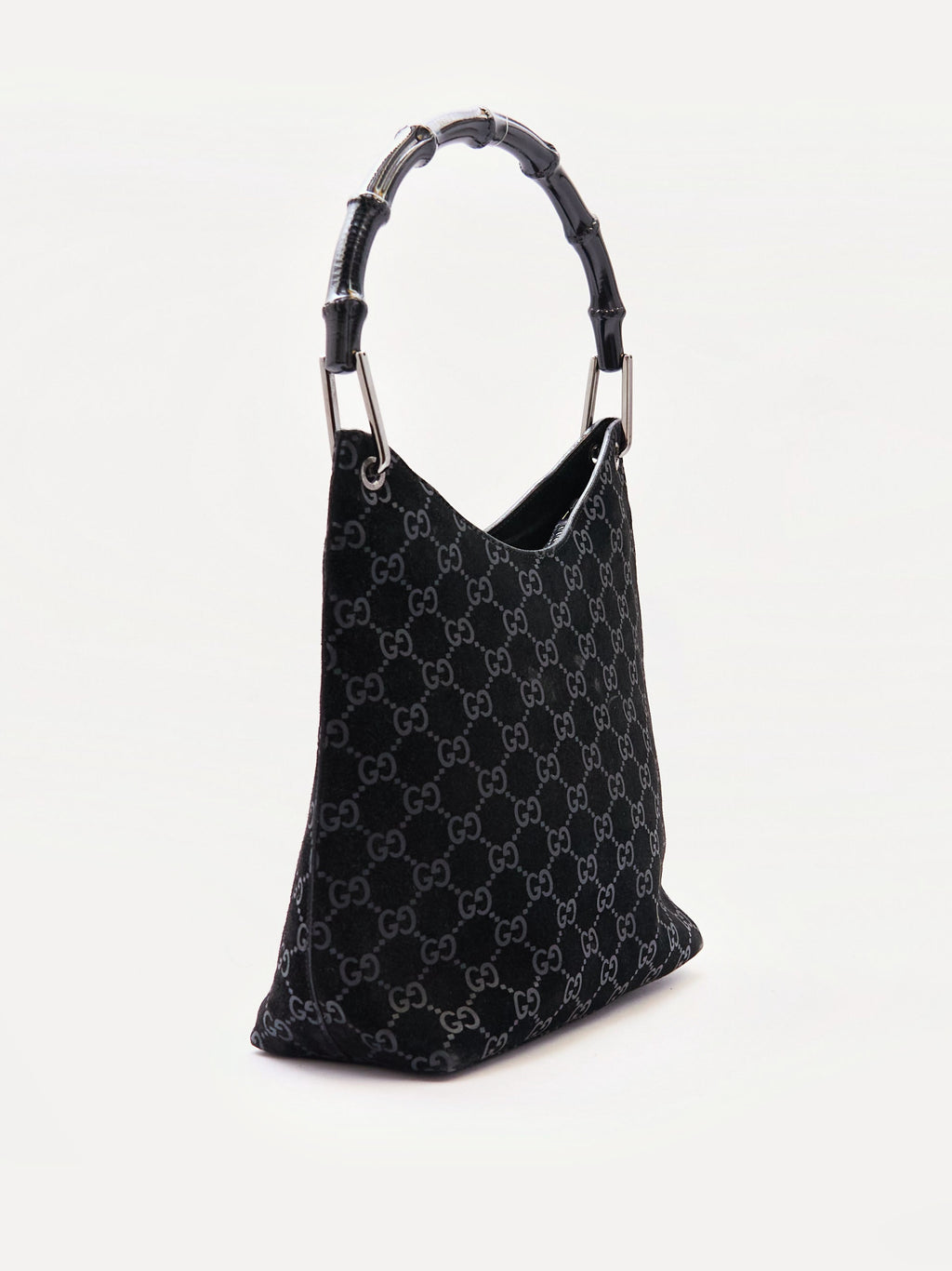 Gucci Black Bamboo Handle Monogram Bag