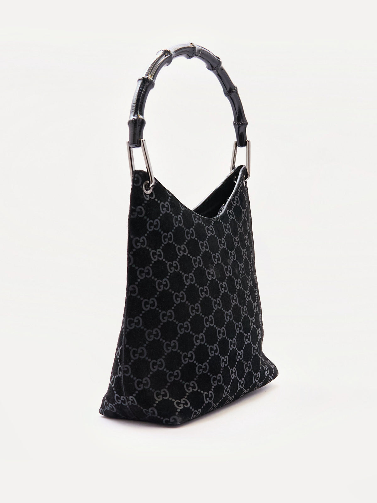 Gucci Black Bamboo Handle Monogram Bag