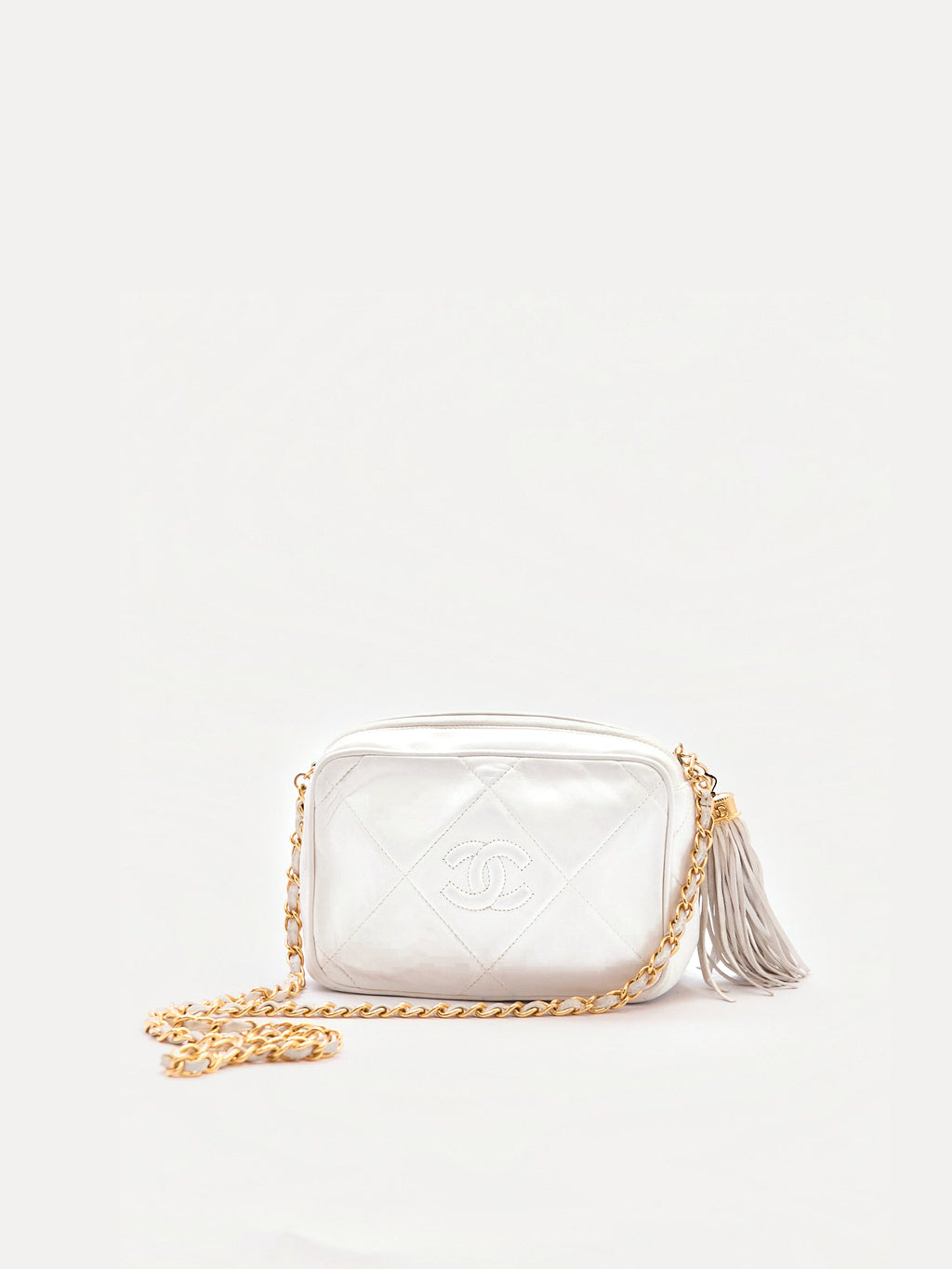90's Chanel White Lambskin CC Camera Bag