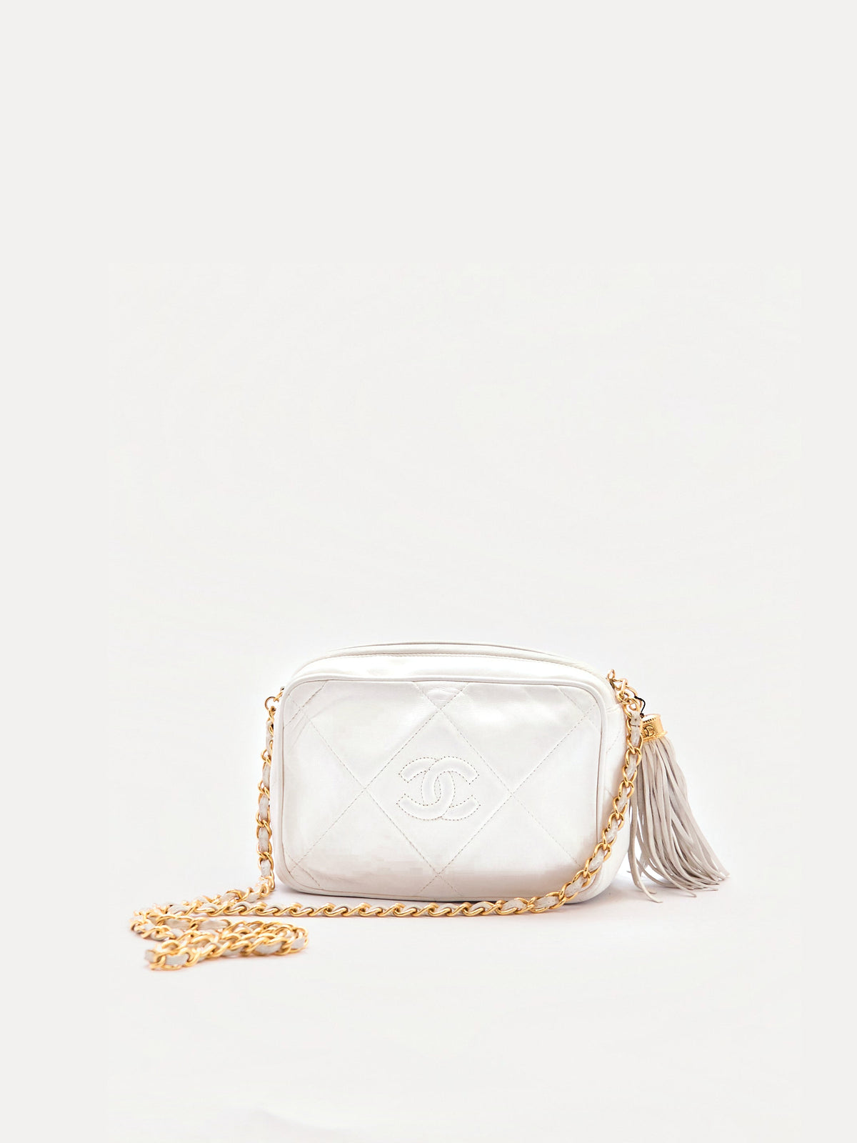 90's Chanel White Lambskin CC Camera Bag