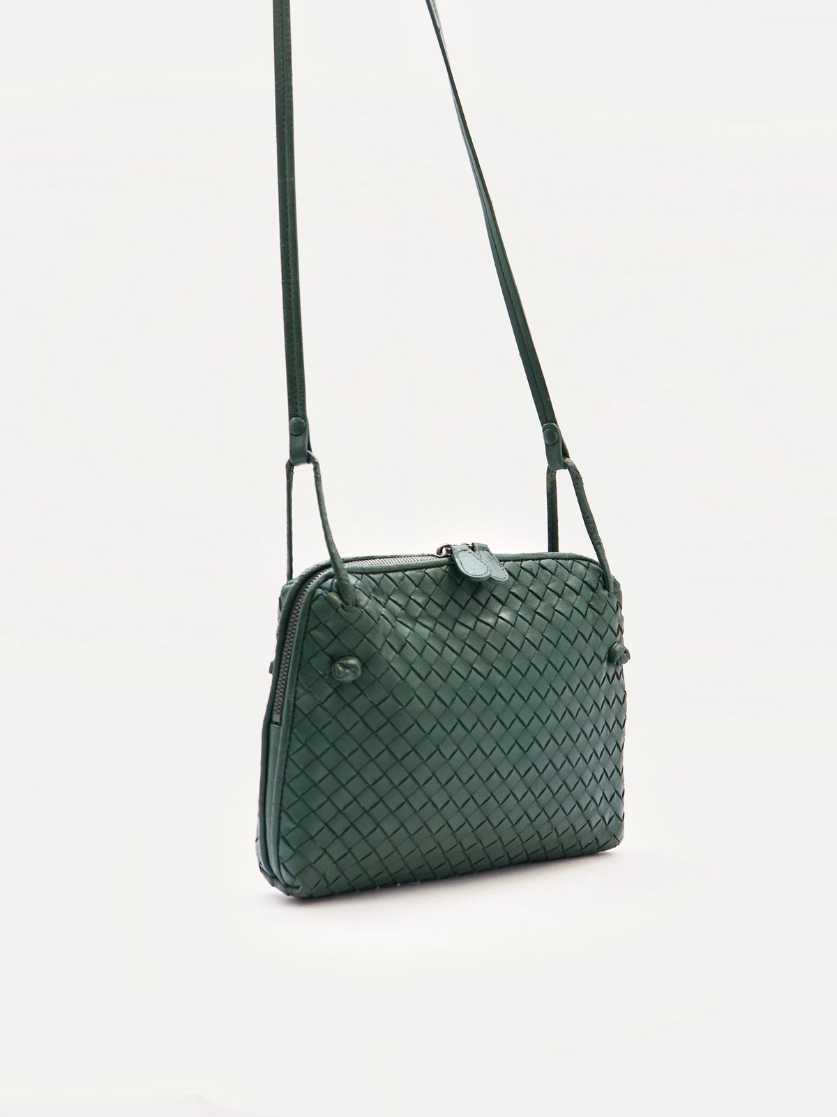 Bottega Veneta Green Intrecciato Leather Crossbody