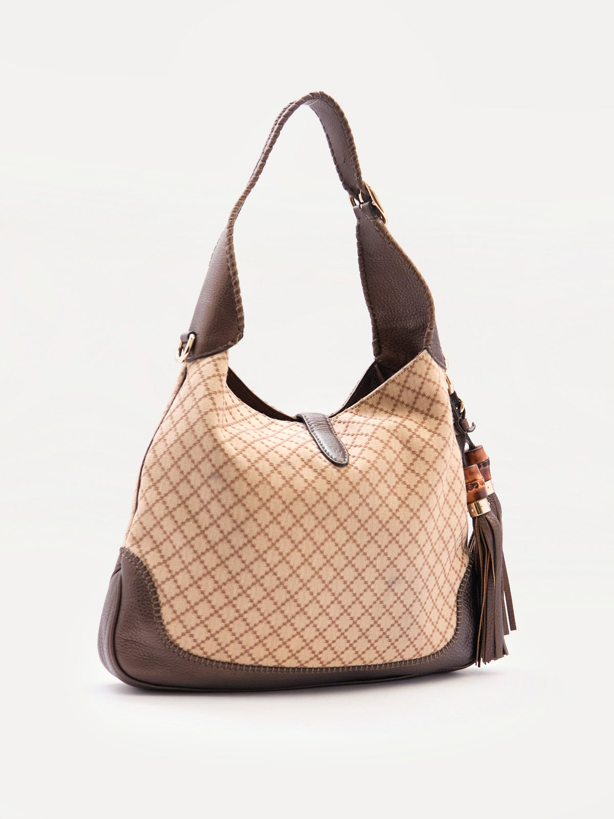 00's Gucci Jackie Beige GG Monogram Canvas Leather Shoulder Bag