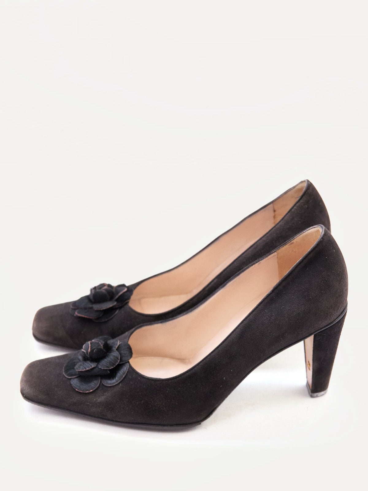 Chanel Black Suede Camellia Pumps Size 37