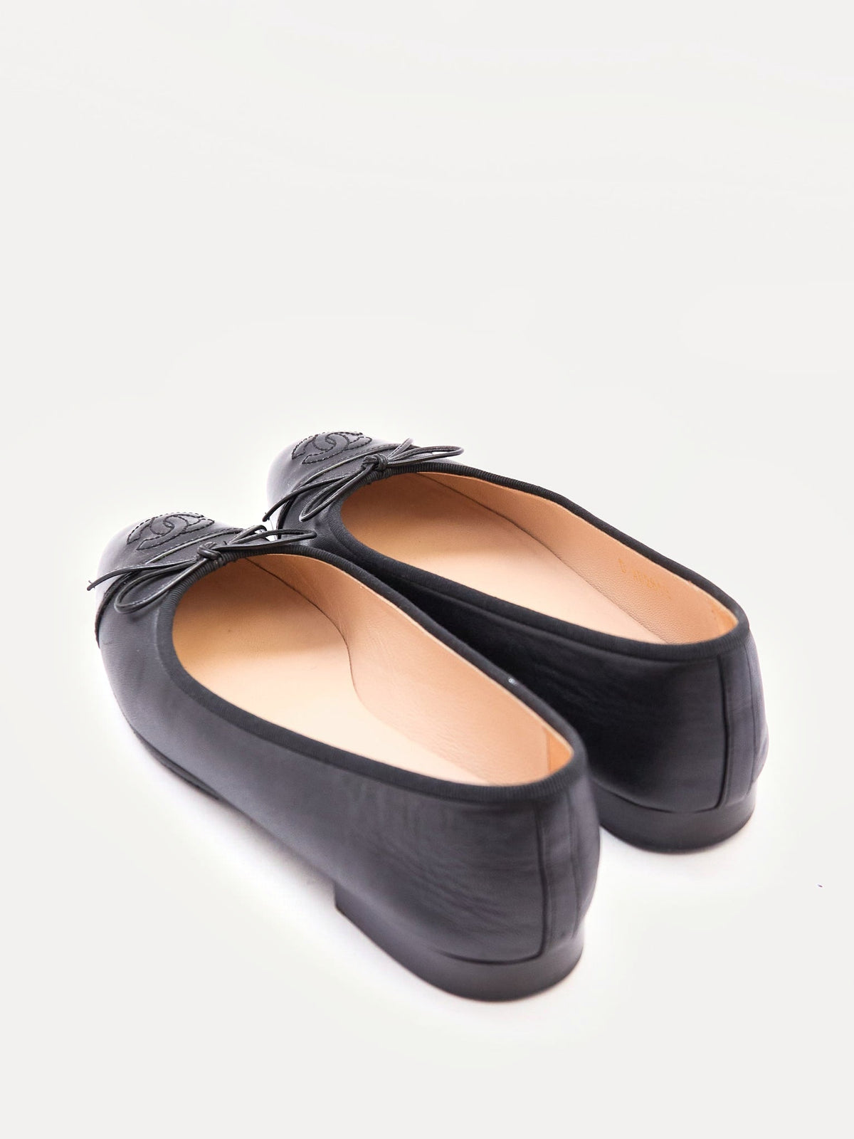Chanel Black Leather Patent Toe Flats Size 36