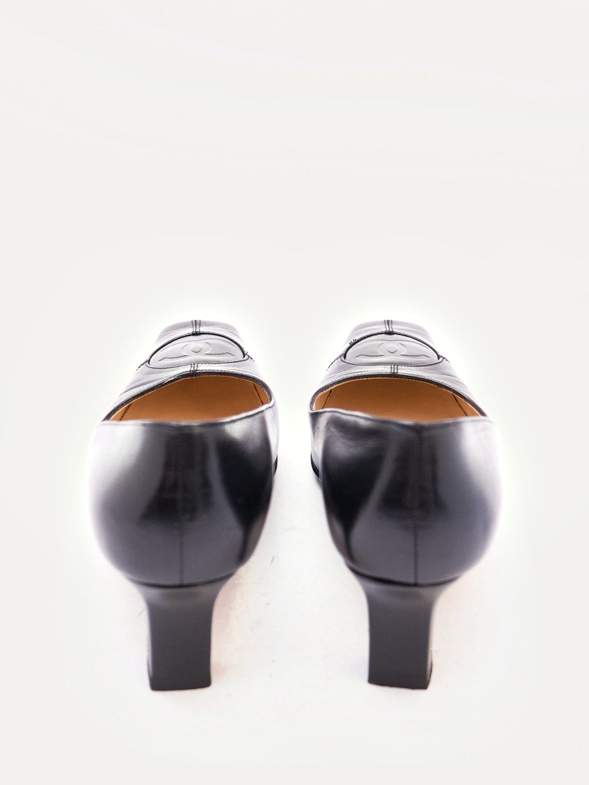 Chanel Black Lambskin CC Square Pumps Size 35
