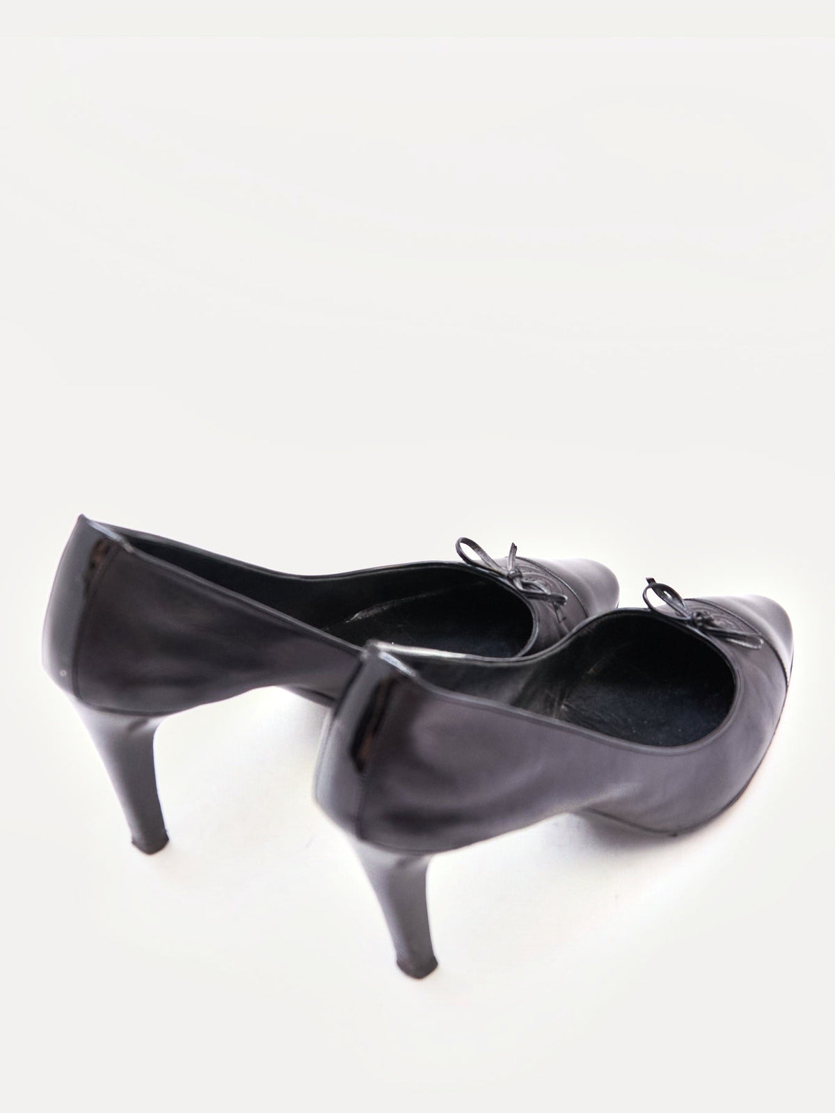 Chanel Black Leather Patent Toe Ballet Pumps Size 39.5
