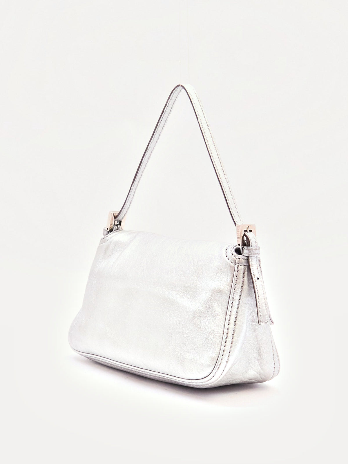 Fendi Silver Leather Mini Baguette