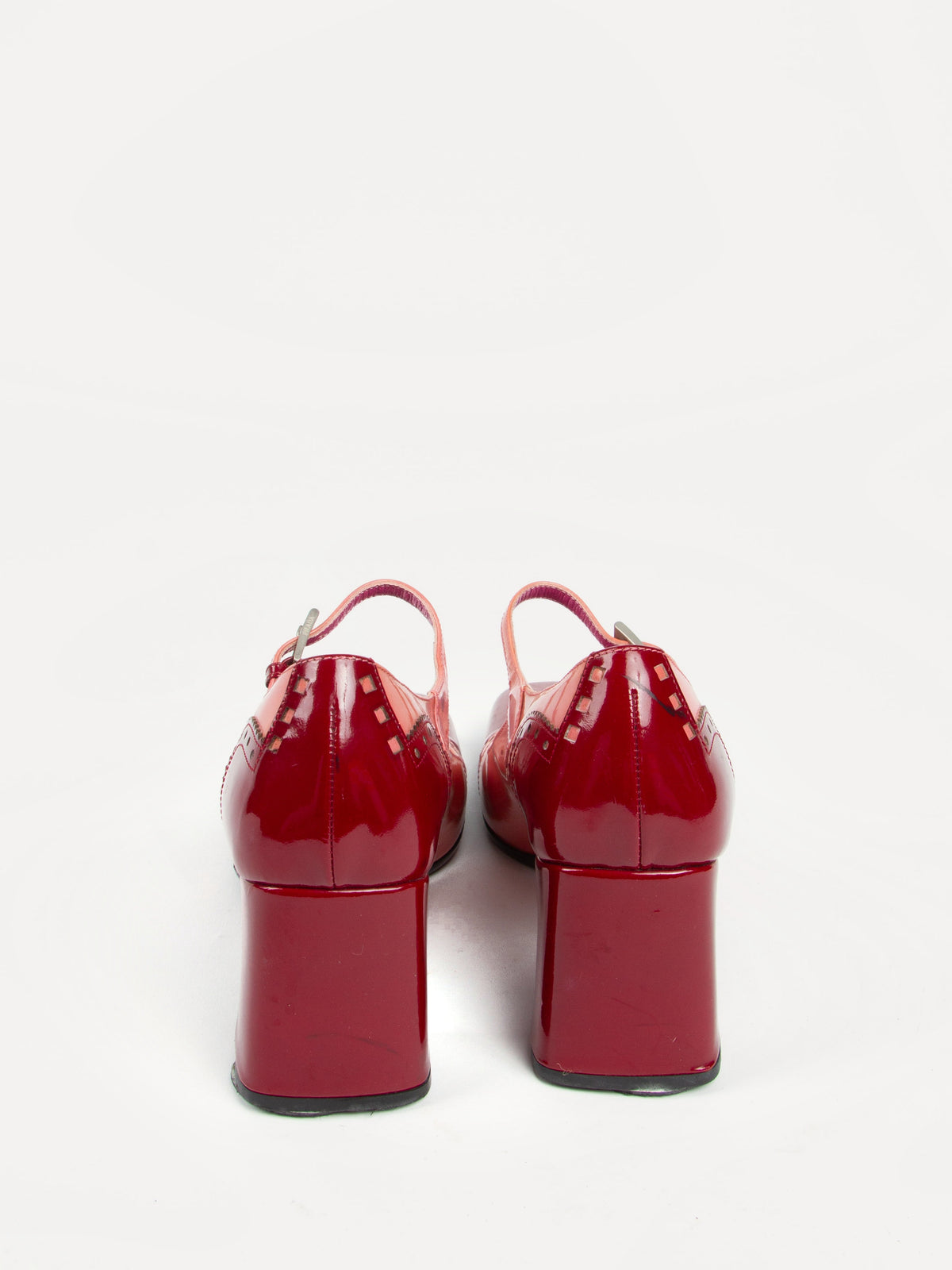 Vintage Prada FW 1999 Size 39 Pink and Red Patent Leather Mary Janes | Y2K Designer Heels Shoes