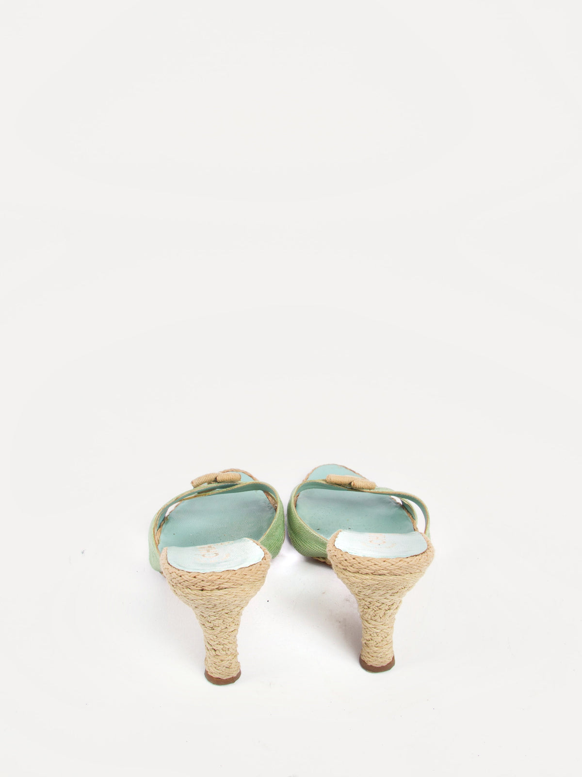 Vintage Chanel 2000s Size 36 Green Blue Espadrille Wedge | Y2K Designer Heels Shoes