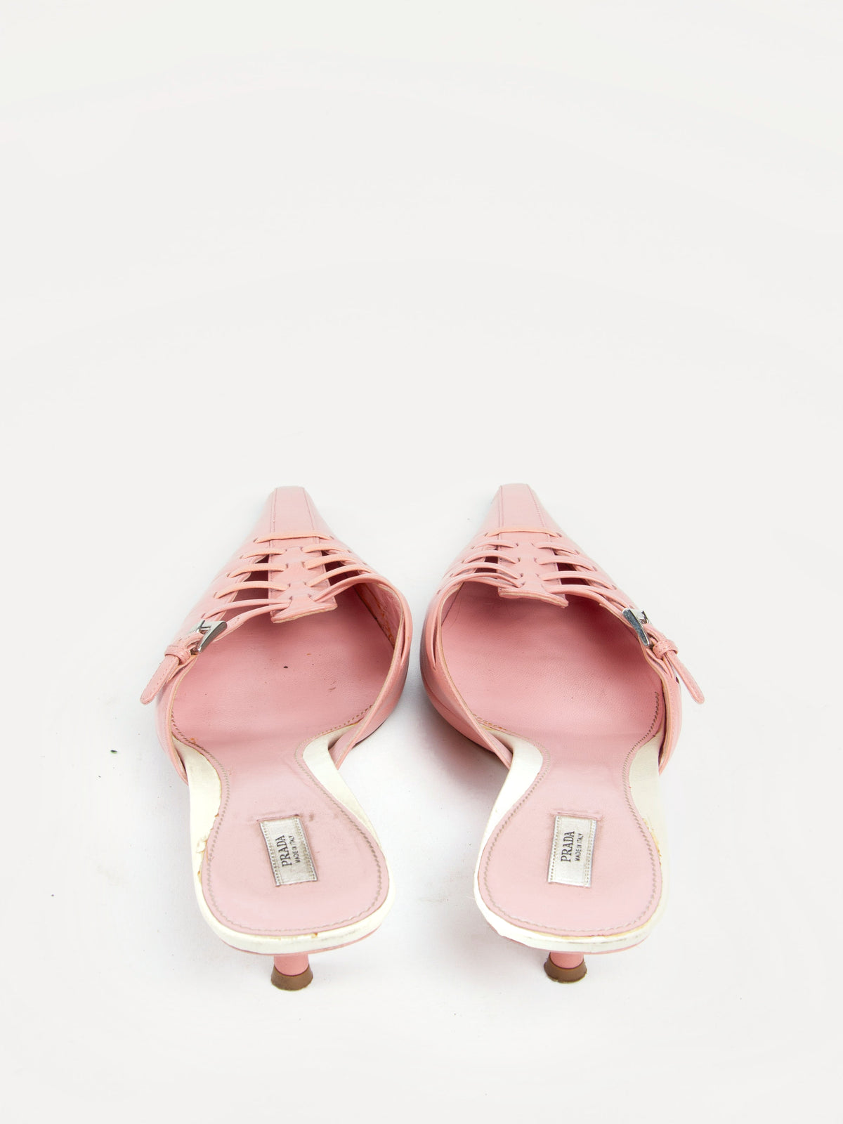 Vintage Prada 2000s Size 39 Baby Pink Mules | Y2K Designer Heels Shoes