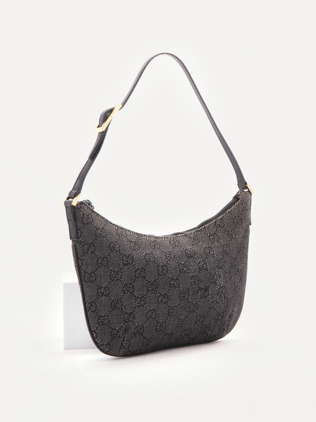 Gucci Black Canvas GG Monogram Half Moon Bag