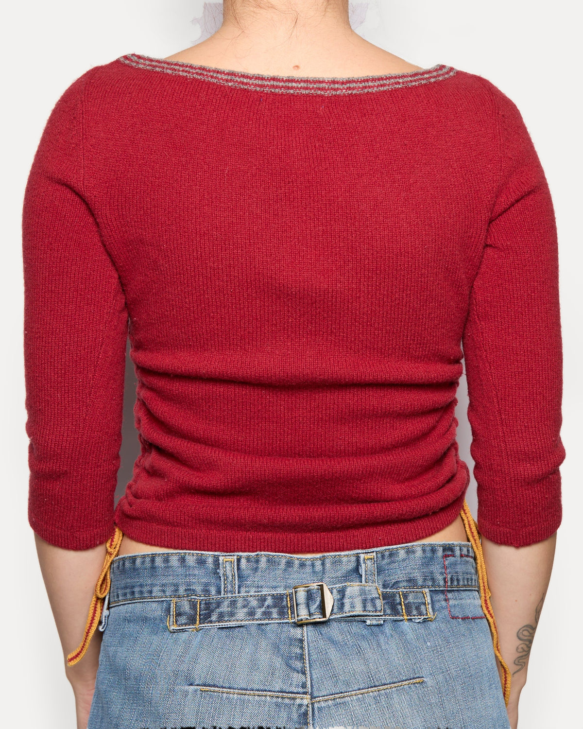 Burberry Red 3/4 Ruched Logo Sweater