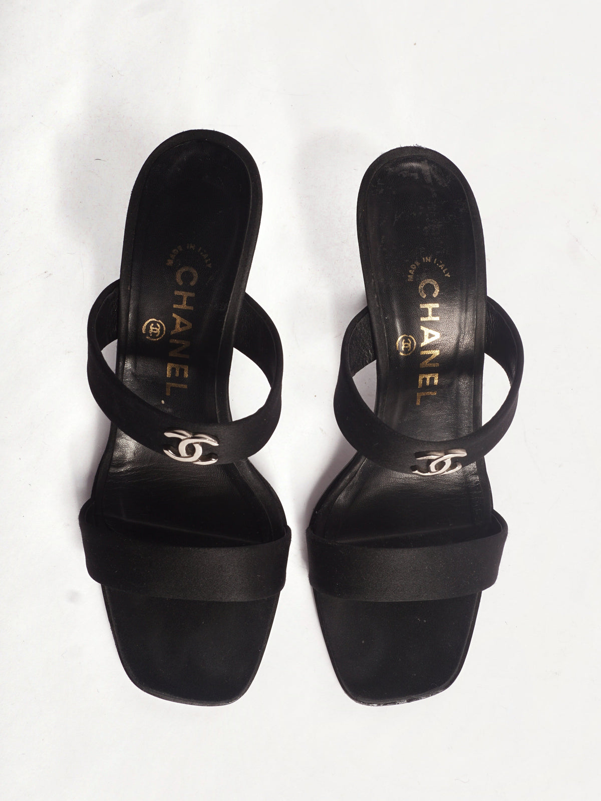 Chanel Black Satin Mules