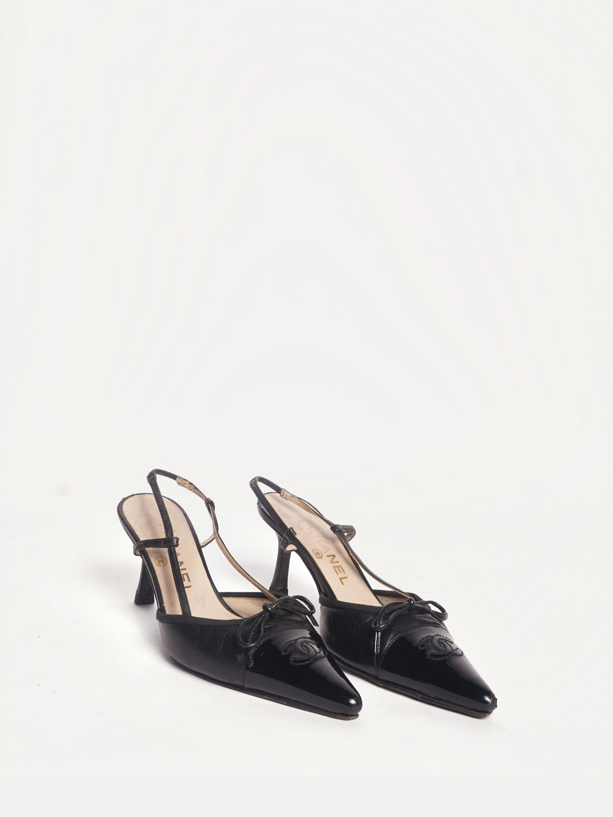 Chanel Black Pointed Toe Slingback Pump