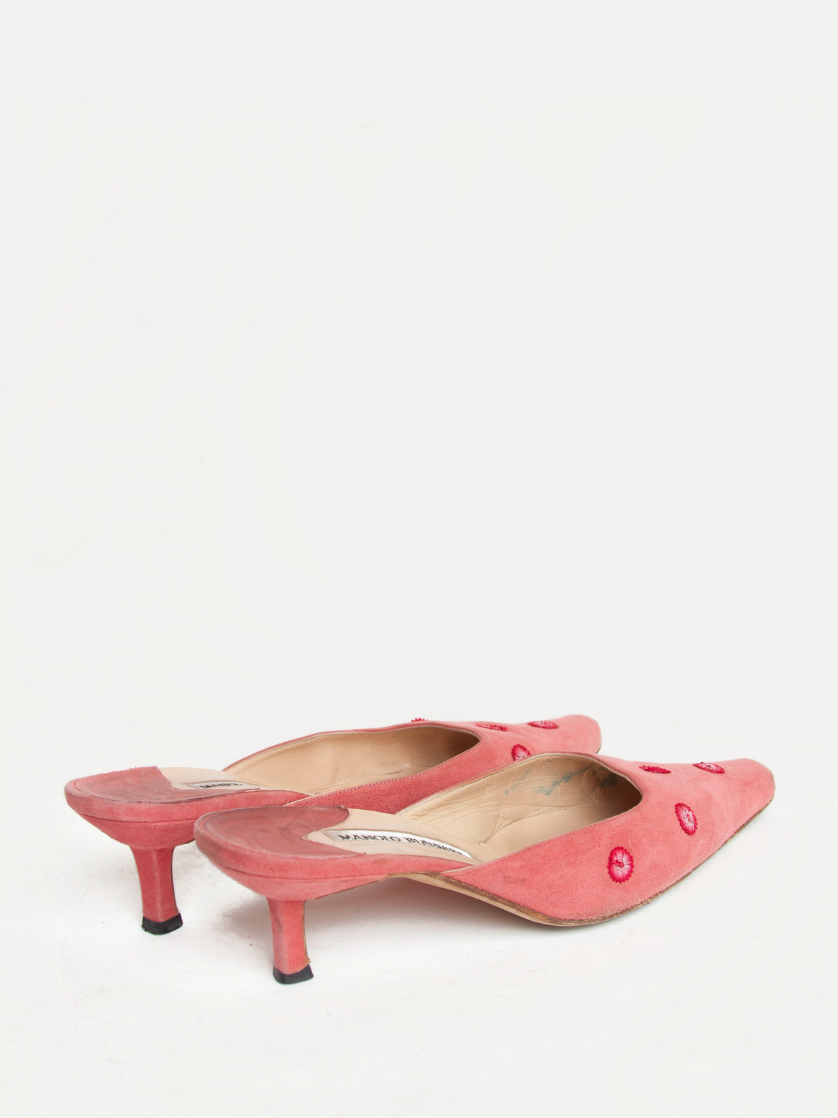 Manolo Blahnik Pink Embroidered Mules | Y2K Designer Shoes Heels
