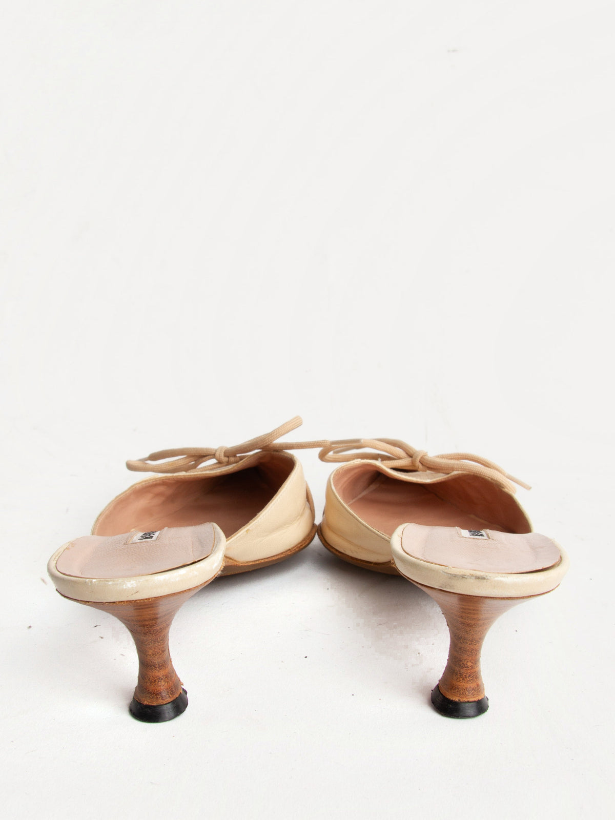 Manolo Blahnik Size 37 Tan Lace Up Bow Mules| Y2K Designer Heels Shoes