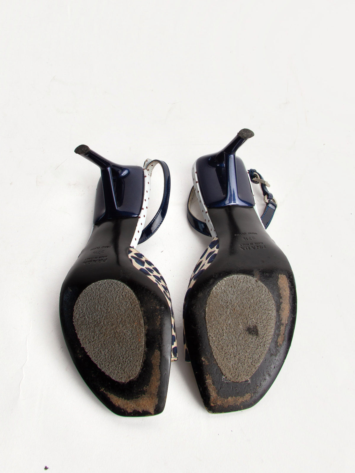 Vintage Prada SS 2000 Size 37.5 Heart Print Open Toe Slingbacks | Y2K Designer Heels Shoes