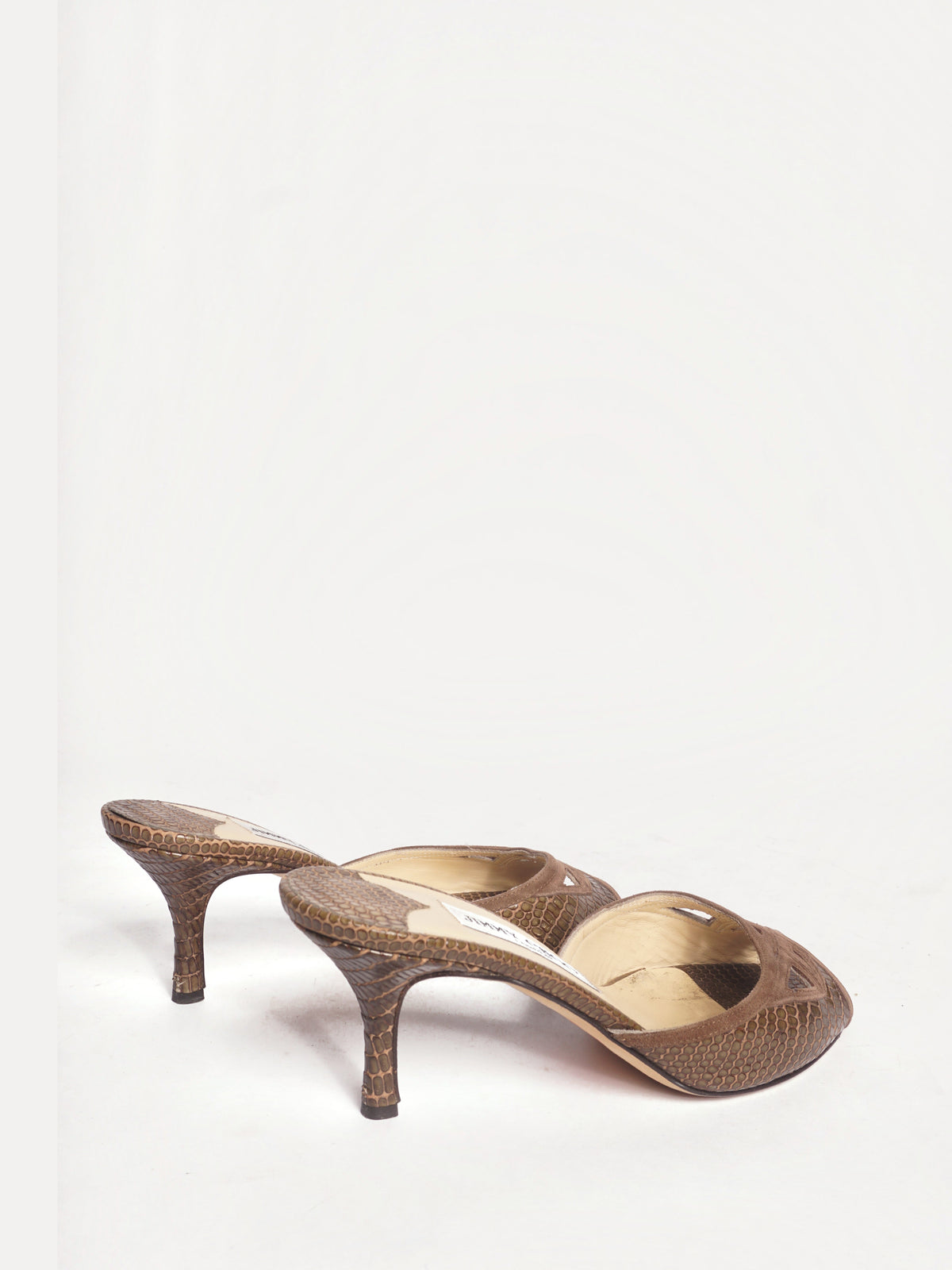 Jimmy Choo Brown Snakeskin  Kitten Heel