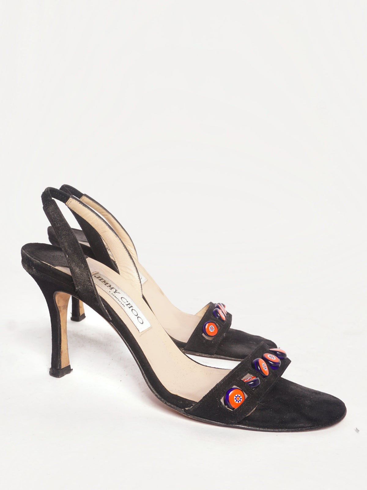 Jimmy Choo Black Peep Toe Heels w/ Beads