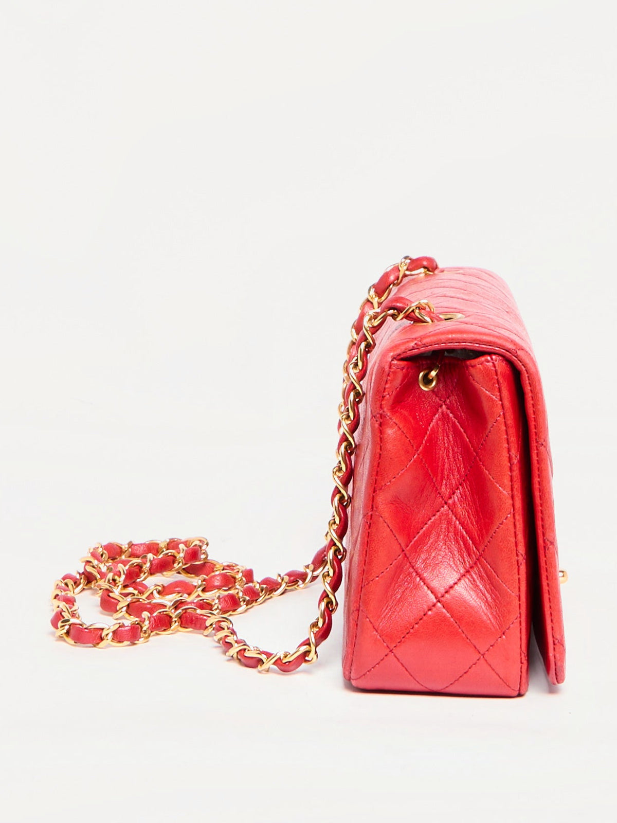 90's Chanel Small Red Flap Bag with 24K Hardware