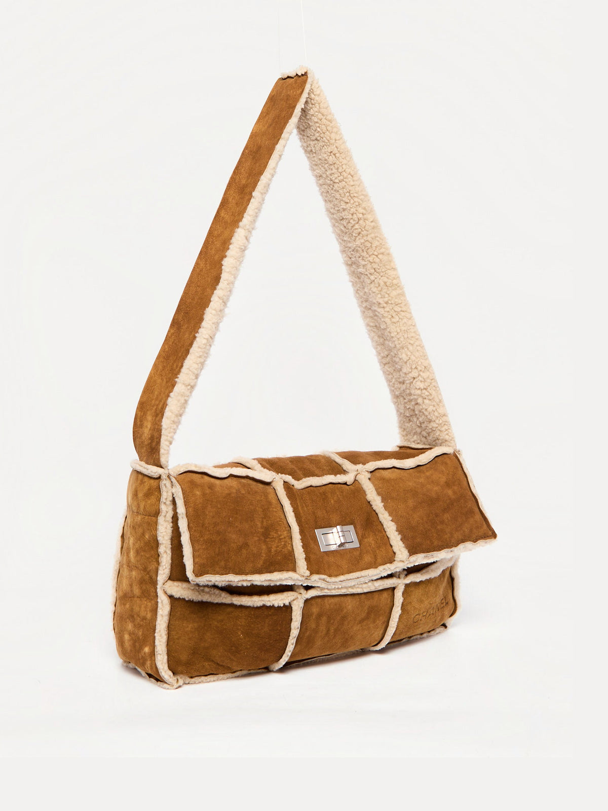 2000’s Chanel Brown Shearling Chocolate Bar Crossbody Bag