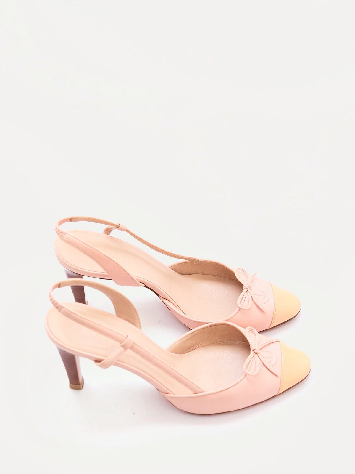 Chanel Blush and Beige Leather and Patent Cap Toe Pump Size 37