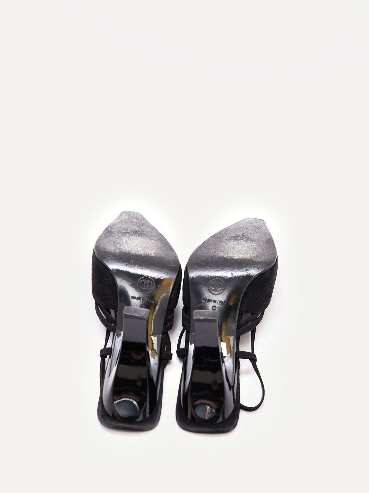 Chanel Black Suede CC Mule Heel Size 37