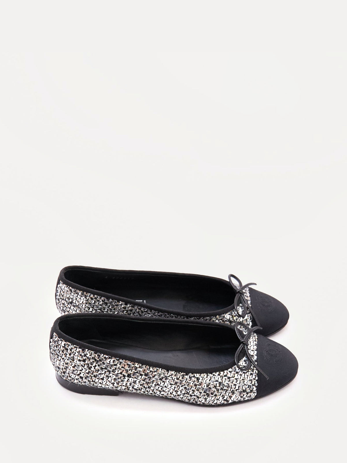 Chanel Black and Silver Sequin Cap Toe Flats Size 37.5