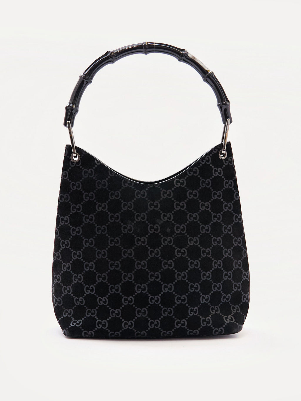 Gucci Black Bamboo Handle Monogram Bag
