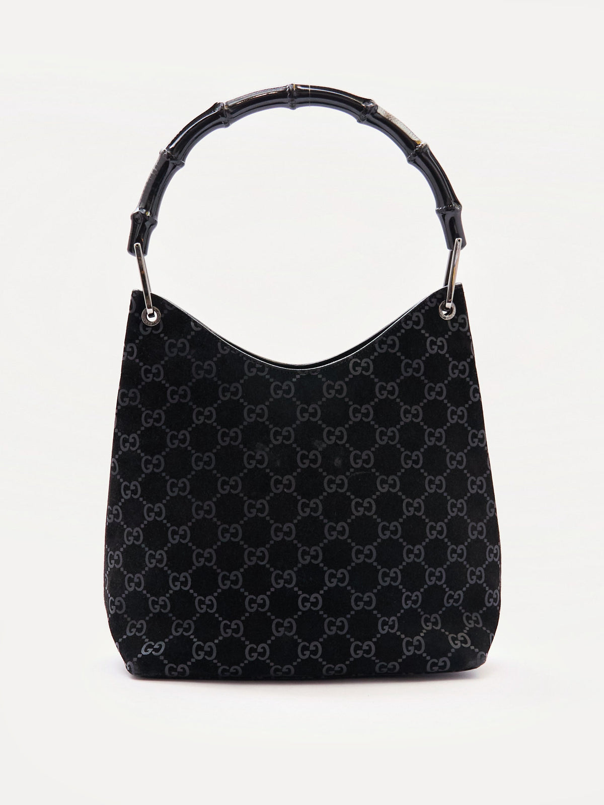 Gucci Black Bamboo Handle Monogram Bag