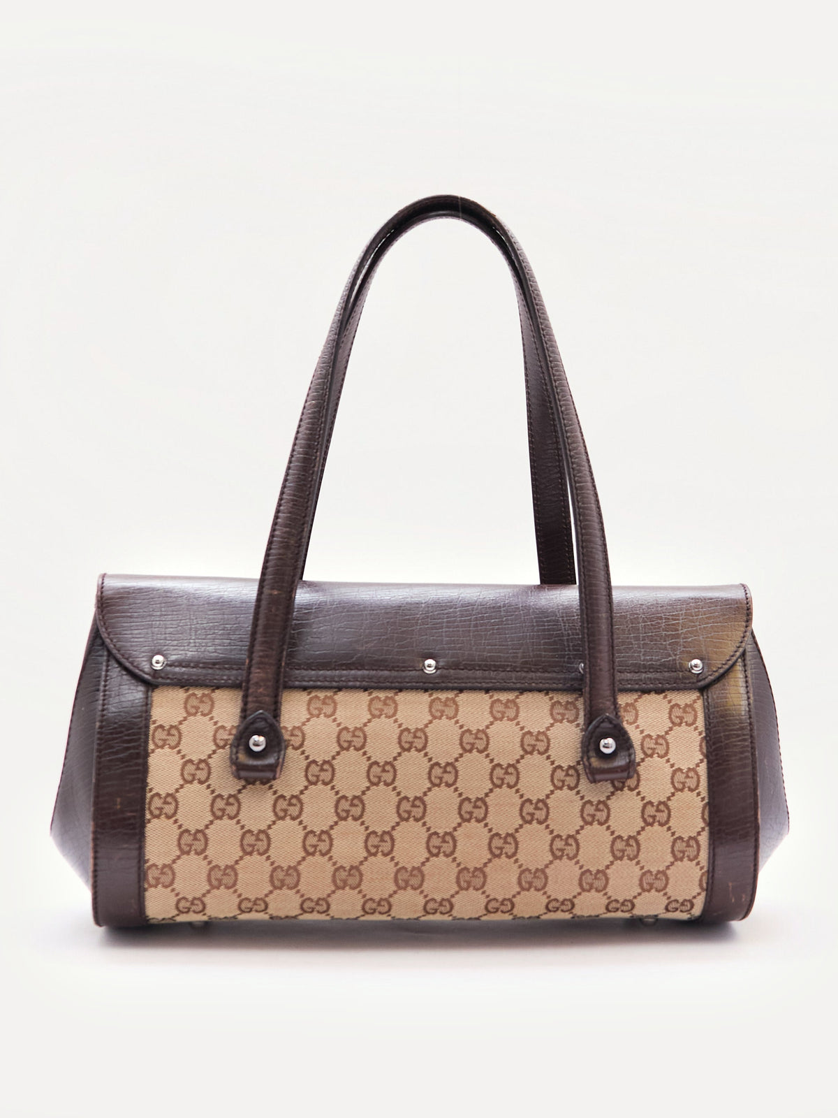 00's Gucci Bullet Bamboo Brown GG Canvas Handbag