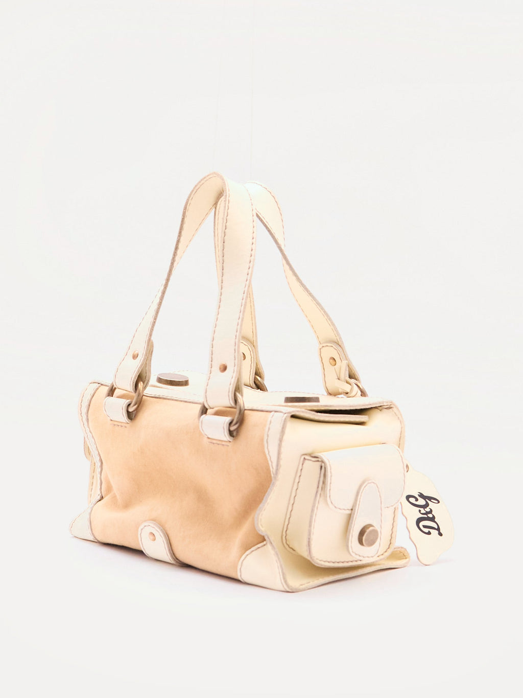 Dolce & Gabbana Cream Canvas Leather Boston Bag