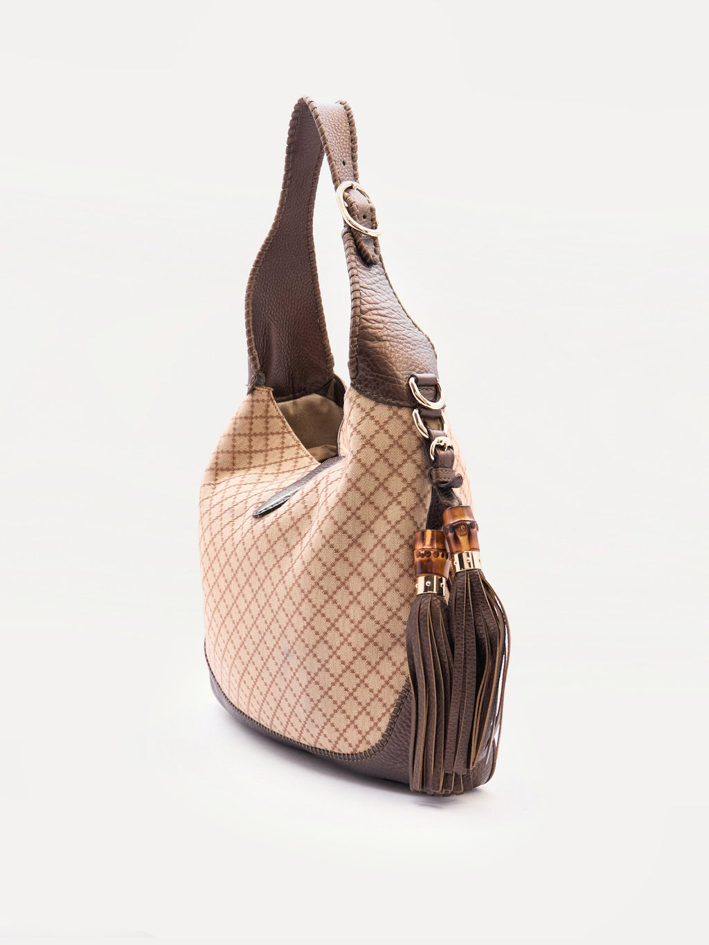 00's Gucci Jackie Beige GG Monogram Canvas Leather Shoulder Bag