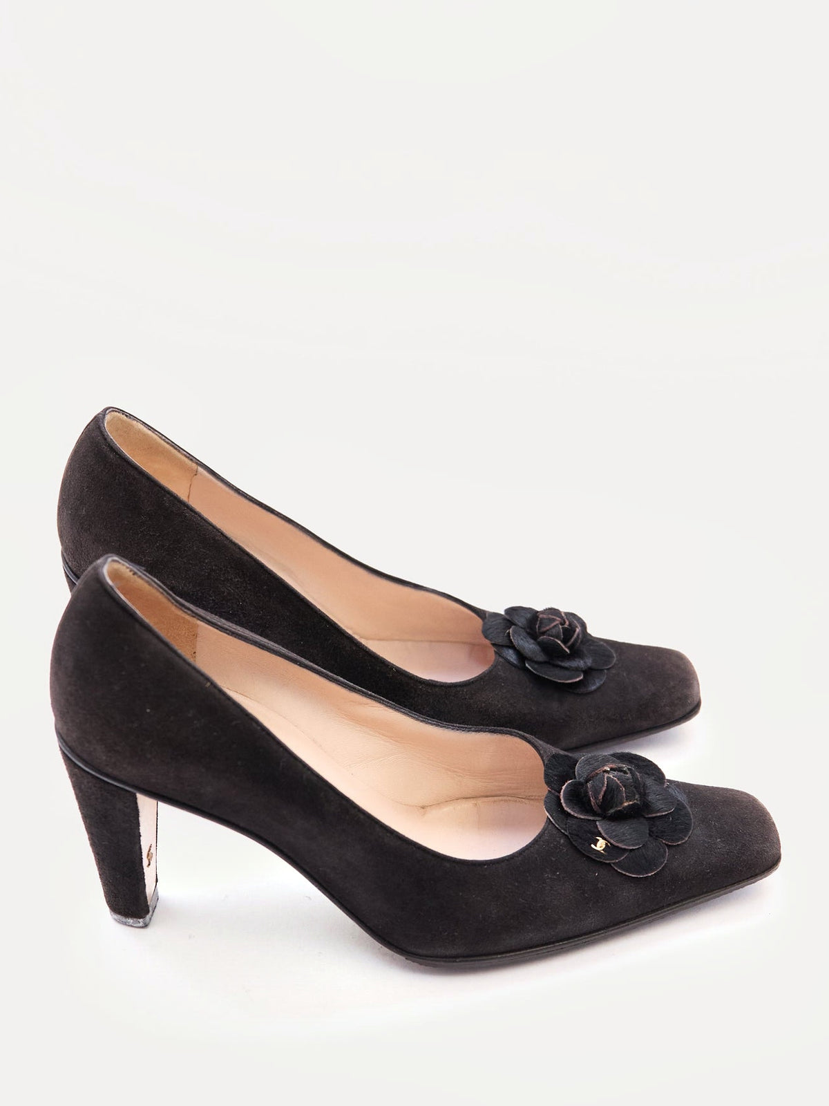 Chanel Black Suede Camellia Pumps Size 37