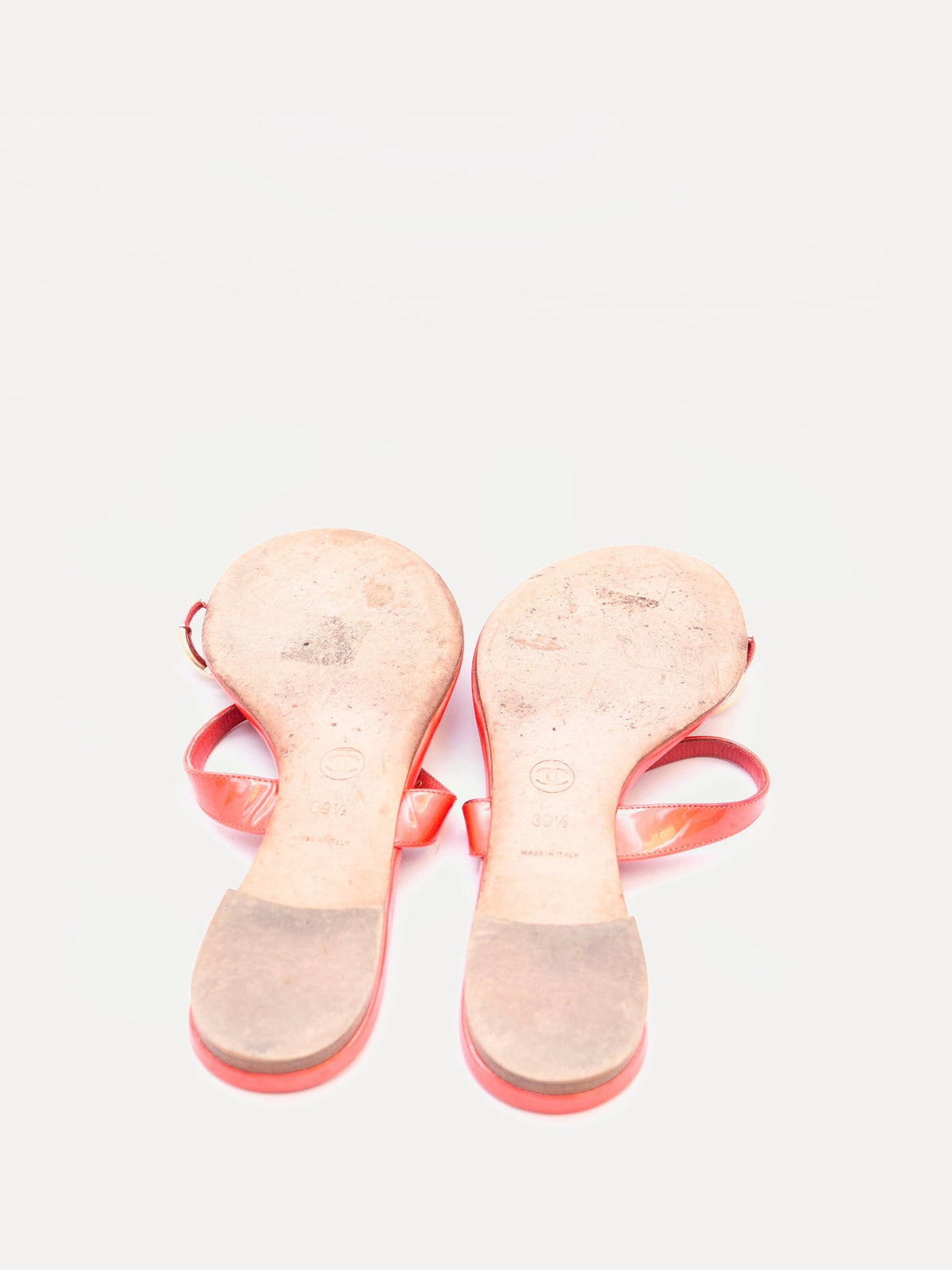 Chanel Orange Patent Toe Ring Logo Sandals Size 39.5
