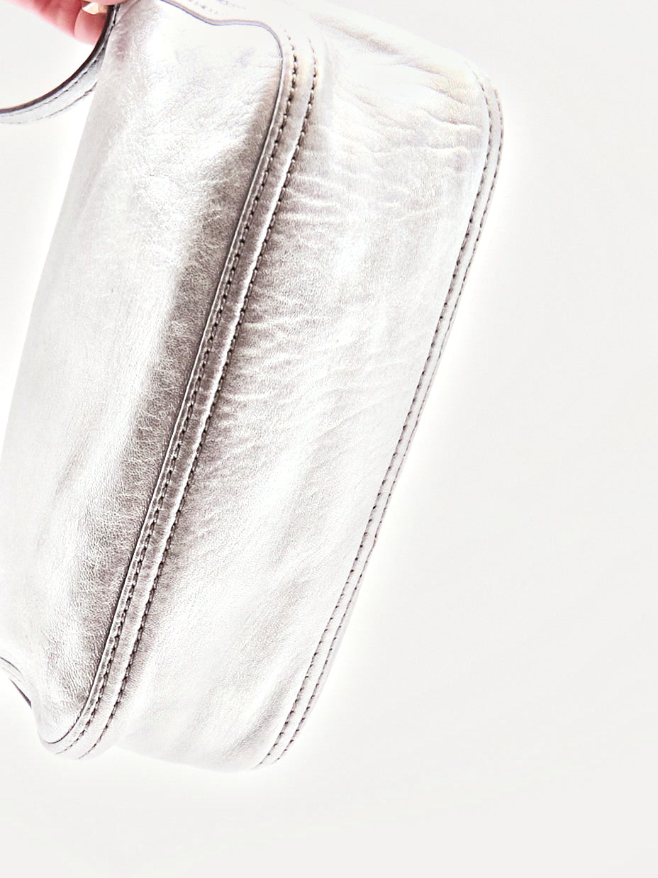 Fendi Silver Leather Mini Baguette