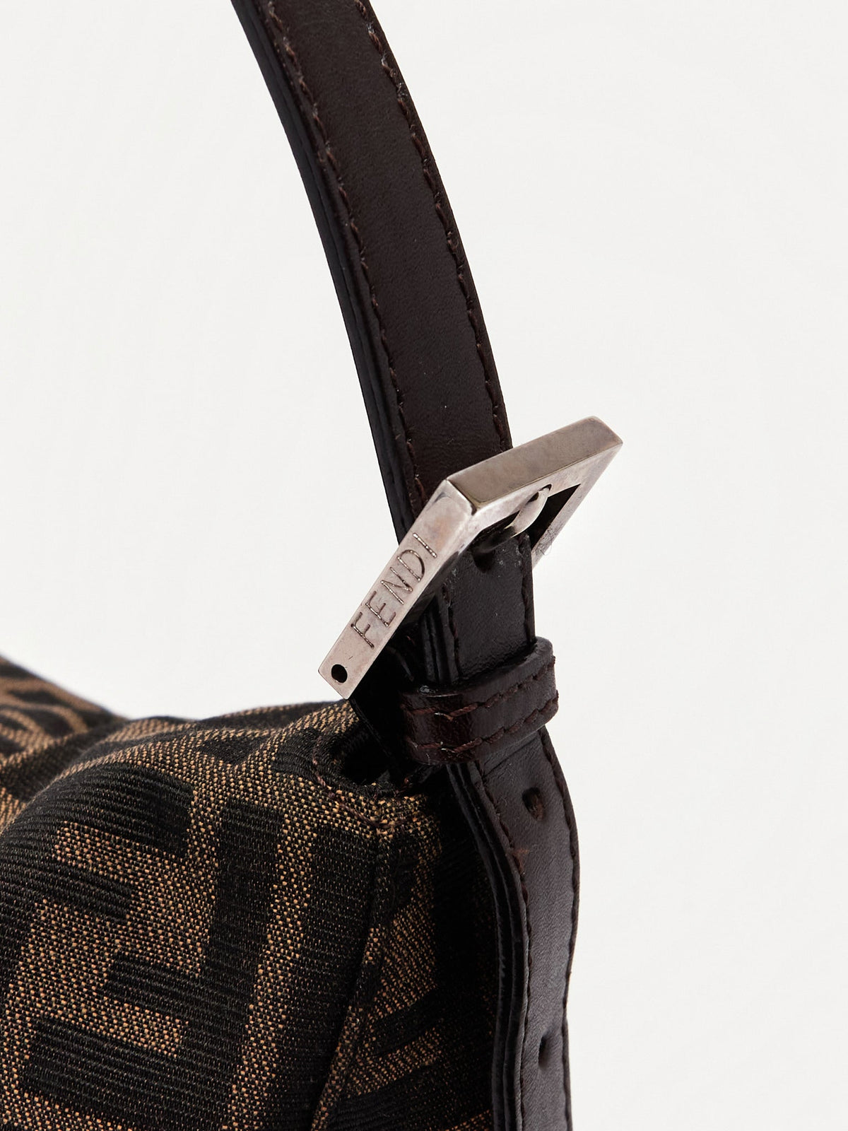 90's Fendi Mamma Foldover Baguette Brown Zucca Shoulder Bag
