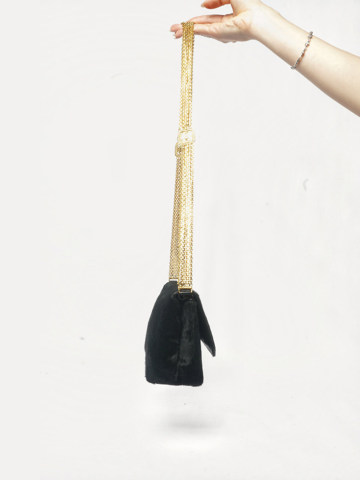 90's Chanel Black Ponyhair Multistrand CC Evening Bag