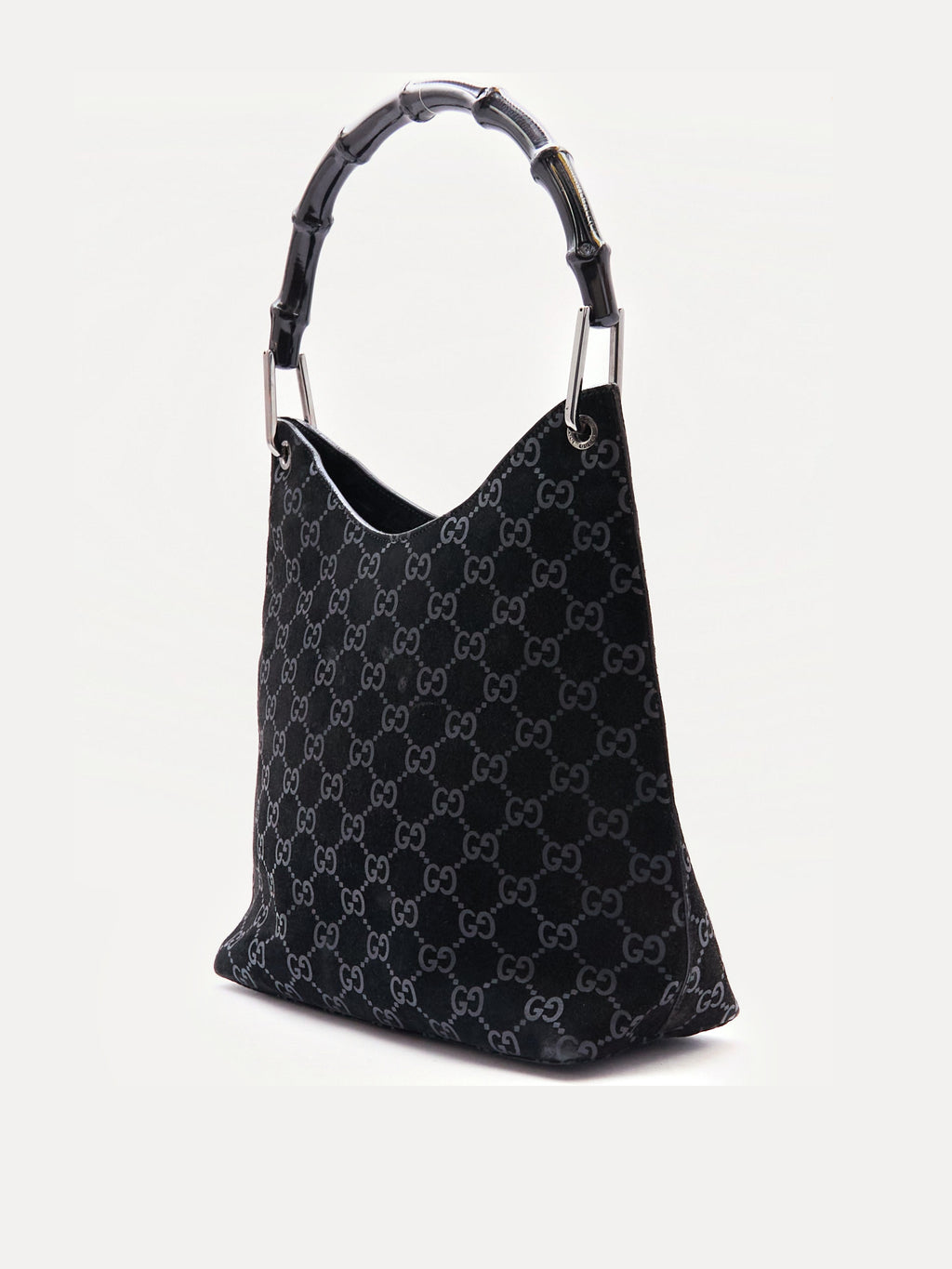 Gucci Black Bamboo Handle Monogram Bag