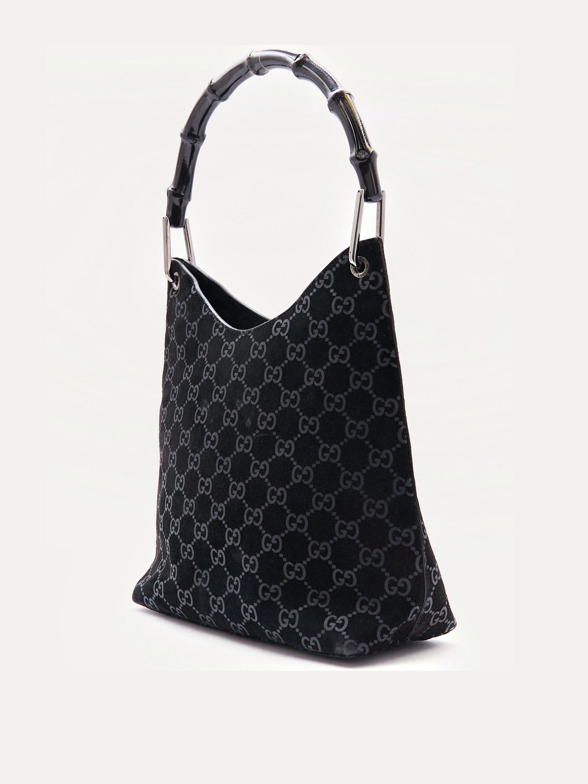 Gucci Black Bamboo Handle Monogram Bag