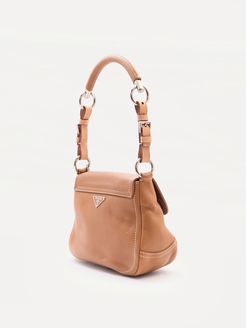Prada Vitello Ring Brown Leather Shoulder Bag