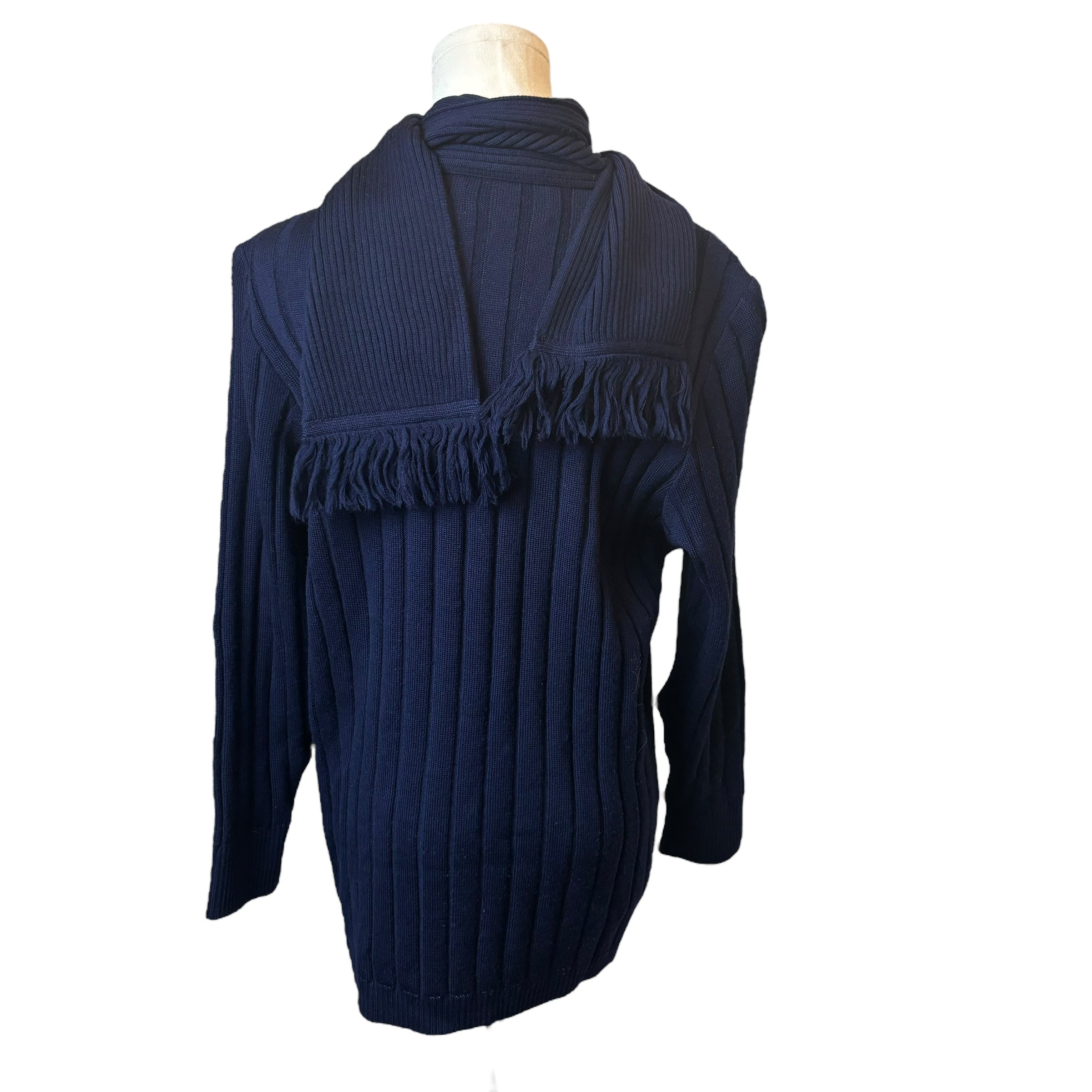 YSL Navy Knit Sweater w/ Attached Scarf