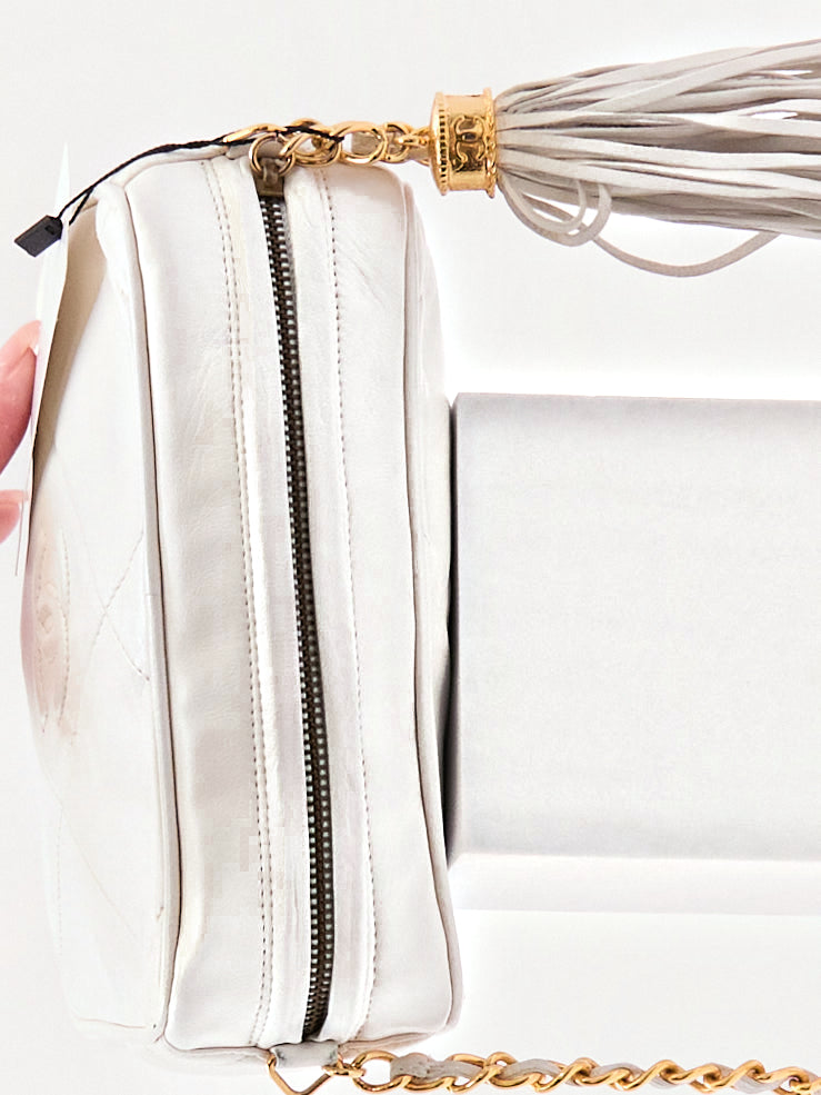 90's Chanel White Lambskin CC Camera Bag