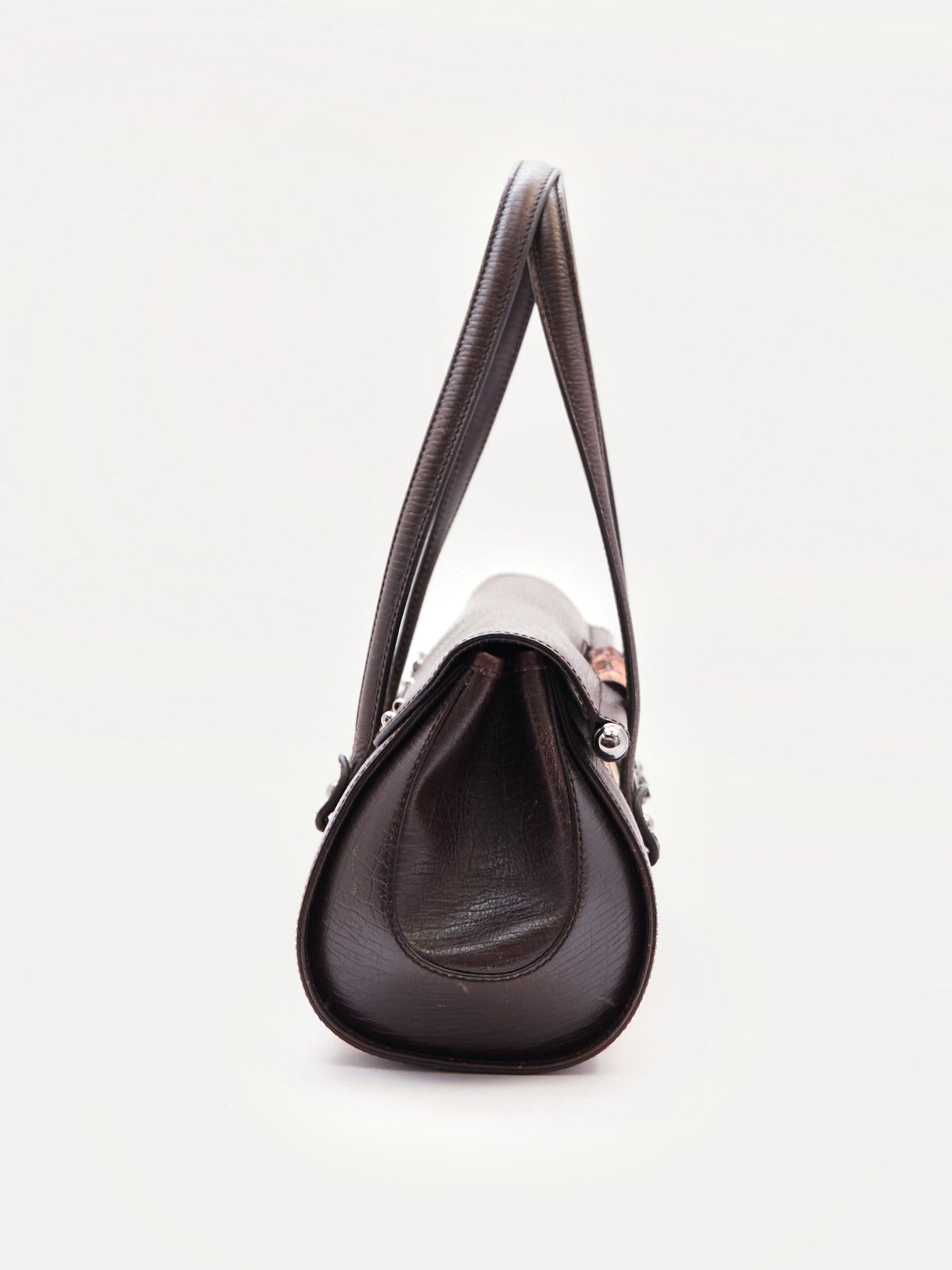 00's Gucci Bullet Bamboo Brown GG Canvas Handbag