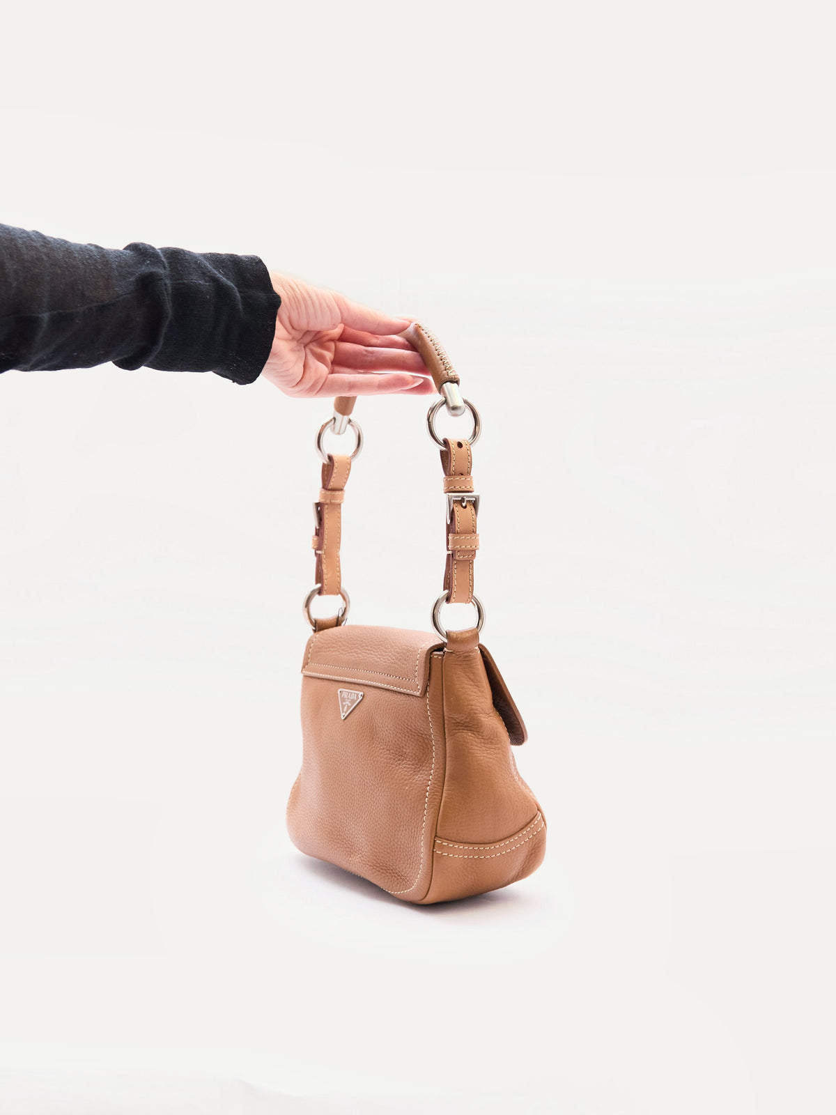 Prada Vitello Ring Brown Leather Shoulder Bag