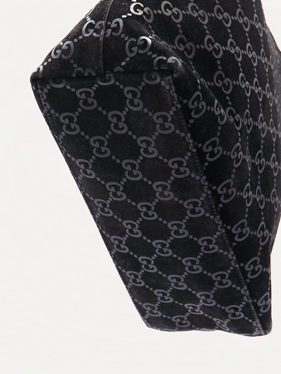 Gucci Black Bamboo Handle Monogram Bag