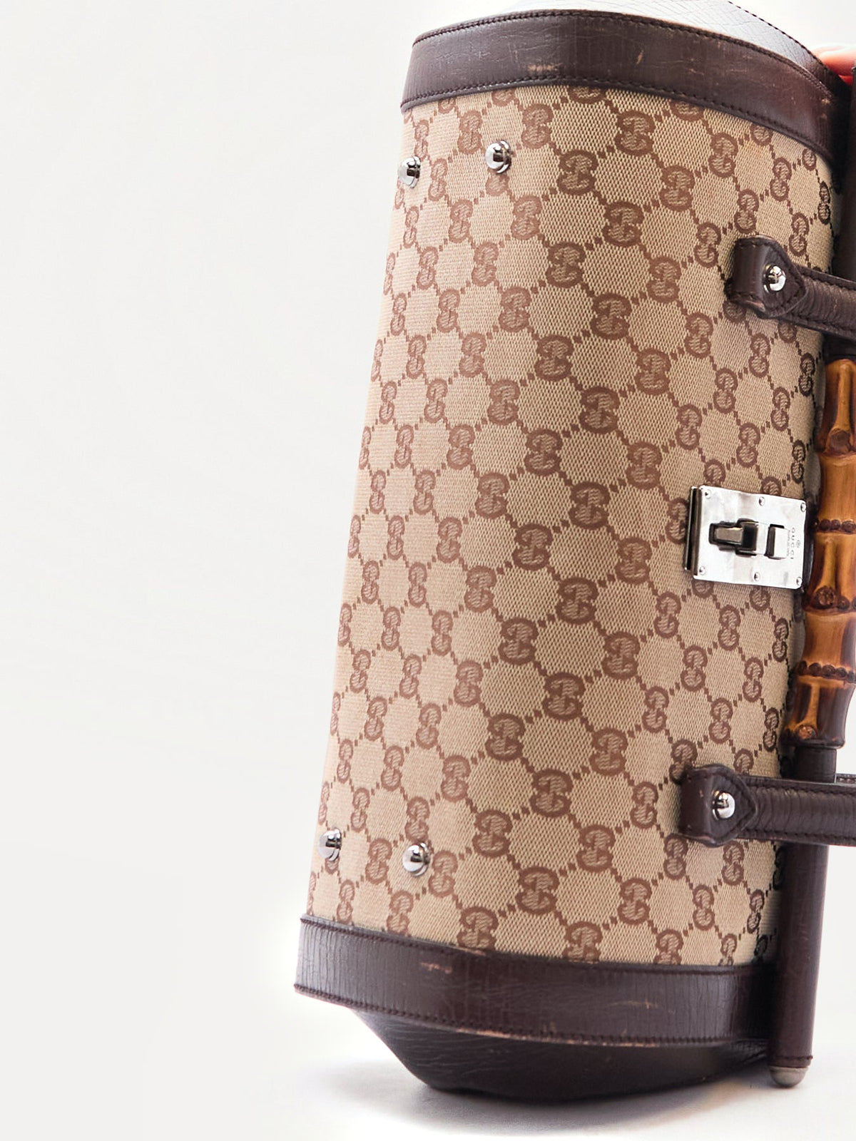 00's Gucci Bullet Bamboo Brown GG Canvas Handbag