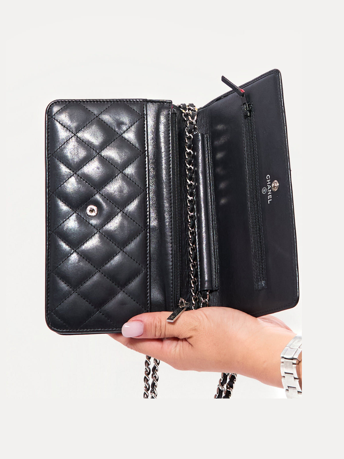 Chanel Cambon Black Lambskin Chain Wallet